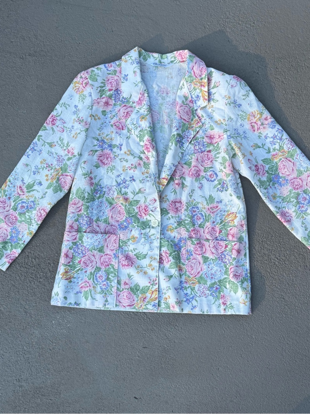 Vintage Blair Floral Linen Blend Blazer Women’s Size 10 Made in USA